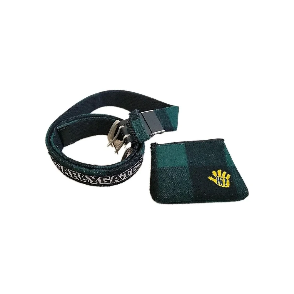 PEARLY‎ GATES BELT AND POUCH, GREEN PLAID, FELT, 45
